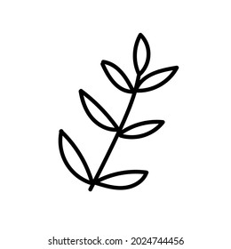 Un doodle vectorial de Navidad con una rama de planta.Ilustración simple de vacaciones con línea negra en un fondo blanco aislado.Diseños para tarjetas, paquetes, medios sociales, web, stickers, logos
