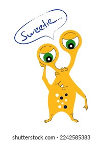 One vector colored monster with text. 
Funny and kind monster for printing.