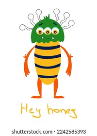 One vector colored monster with text. 
Funny and kind monster for printing.