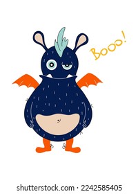 One vector colored monster with text. 
Funny and kind monster for printing.