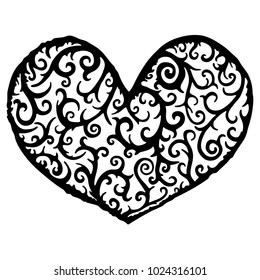 One vector decorative heart with curls. Vector.