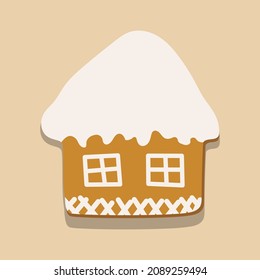 One vector element on pink background. Feast of Christmas. Gingerbread or gingerbread with white icing. Christmas illustration