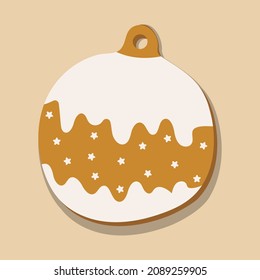 One vector element on pink background. Feast of Christmas. Gingerbread or gingerbread with white icing. Christmas illustration
