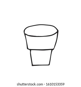 One vector flower pot hand drawn clip art. Black gardening illustration line art on a white isolated background. Design for wrapping paper, stickers, cards, packages and coloring.