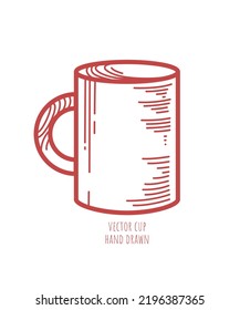 One vector hand drawn big cup on white background. Vector linear icon. Hot morning drink. Kitchenware. Decorative art element for menu layout design. Break. Freshly brewed tea. Creative shaded sketch.