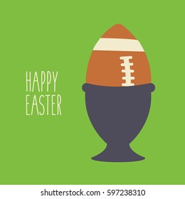 one vector modern american football isolated with on flat design style in egg cup with text happy easter illustration in usa or north america like a greeting card