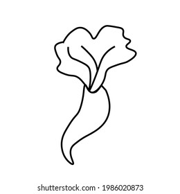One vector mushroom for halloween. Simple illustration of black line elements hand drawn in doodle style on white isolated background. Design for cards, web, social media, packaging.