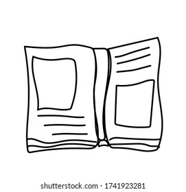 One vector open book hand drawn black line.A thing and an accessory for studying on a white background.A simple illustration of the doodle style office.Design for posters,social networks,web,card.