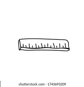 One vector ruler hand drawn black line. A thing and an accessory for studying on a white background. A simple illustration of the doodle style office. Design for posters, social networks, web, card.