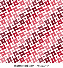 One vector seamless abstract symmetric floral pattern to a set with often repeating geometric flowers in five different shades of the red and white colors, creating a volume or a wave effect