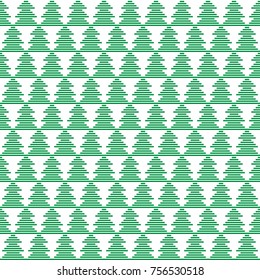 One vector seamless Merry Christmas pattern to a set for backdrop, wrapping paper, greeting card or wallpaper with often repeating Christmas trees made of equally wide green lines on white background