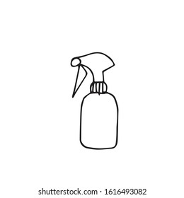 One vector sprayer with hand drawn clip art. Black gardening illustration line art on a white isolated background. Design for wrapping paper, stickers, cards, packages and coloring.