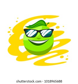 one very funny smiling apple with sunglasses