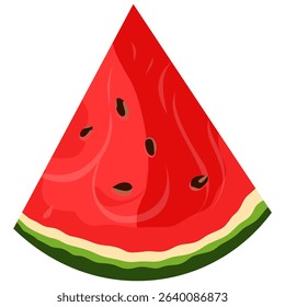 One vibrant triangular watermelon slice with seeds and rind. Ideal for summer graphics, children’s designs, and digital illustrations.