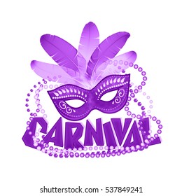 One violet color vector carnival icons mask and sign.
