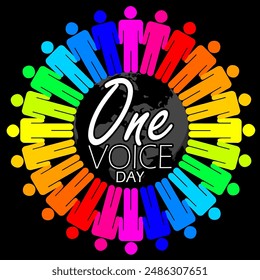 One Voice Day event banner. Colorful people icons surround a text on black background to celebrate on July 26th