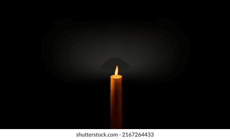 One wax candle and spot of light in center with with copy space on black background. Symbol of grief and memory for the dead. Horizontal vector illustration.