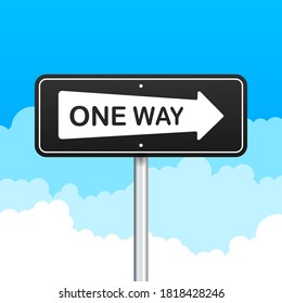 One way. Black icon on white backdrop. Safety concept. Arrow icon. Information sign. Vector stock illustration.