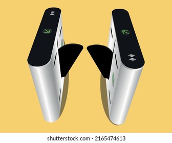 One way entrance, Flap gate barrier turnstile. security gates vector illustration