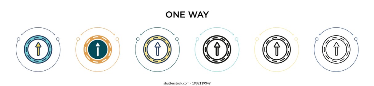 One way icon in filled, thin line, outline and stroke style. Vector illustration of two colored and black one way vector icons designs can be used for mobile, ui, web