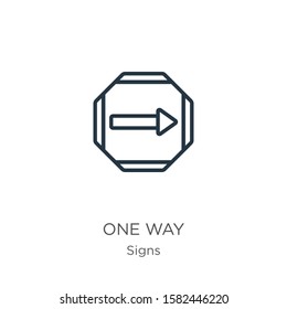 One way icon. Thin linear one way outline icon isolated on white background from signs collection. Line vector sign, symbol for web and mobile