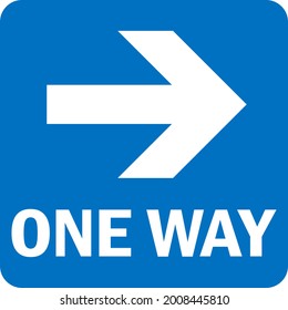 One way right arrow sign. White on blue background. Road signs and symbols.