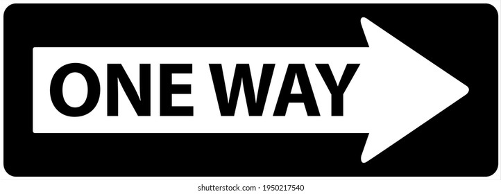 One way road sign. Arrow and wording one way on  black background warning or caution sign. 