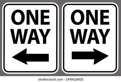 One way road sign with black wording and arrow on white background. Vector illustration