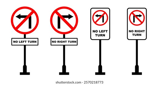 One way road sign with no turn left and no turn right symbol background various style for education purpose clip art. Roadsign for kids in school learning vector illustration. Traffic symbol guidance