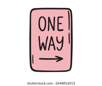 One Way Sign met pijl icoon Doodle Hand Drawing. Kleurrijke tekenlijn Clipart symbool. Vectorillustratie