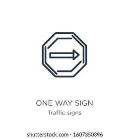 One way sign icon. Thin linear one way sign outline icon isolated on white background from traffic signs collection. Line vector sign, symbol for web and mobile