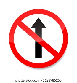 One way street no entry sign vector. Red prohibition sign indicating wrong direction is not allowed.