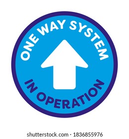 One Way System In Opeartion. One Way System Floor Sign Or Sticker For Coronavirus Covid-19 Social Distancing Pandemic. Stop The Spread Floor Marker Decal. 