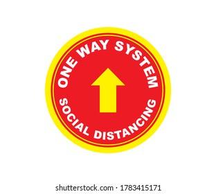 One Way System Shop Floor Sign for Coronavirus Covid 19 Social Distancing Quarantine Measures in Shops, Commercial Premises, Outdoor Spaces. Vector. Eps