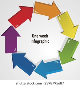 One Week Arrow Infographic Rainbow Colors Vector Illustration