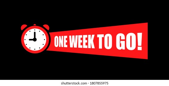 one week to go offer label, red button on black background