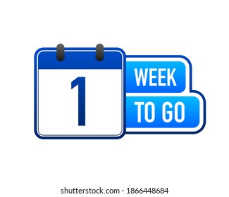 One Week To Go Timer Label, blue emblem banner. Vector illustration.