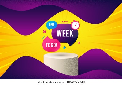 One week offer bubble banner. Background with podium platform. Discount sticker shape. Special offer icon. Dotted offer podium banner. Dotwork platform background. One week badge. Vector