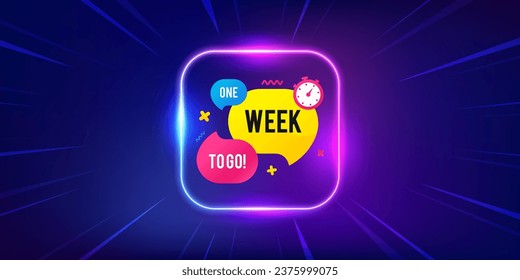 One week offer bubble banner. Neon light frame offer banner. Discount sticker shape. Special offer icon. One week promo event flyer, poster. Sunburst neon coupon. Flash special deal. Vector