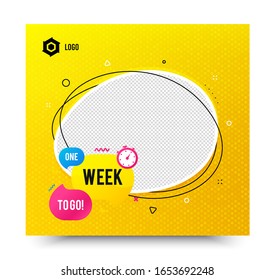 One week offer bubble. Yellow banner template. Discount banner shape. Special offer icon. Social media banner with chat bubble. Online shopping web template. One week promotion bubble. Vector