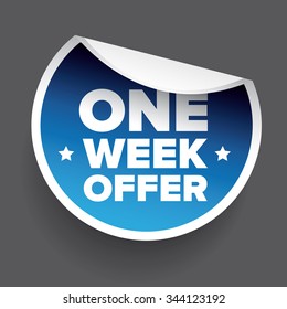 One Week Offer label blue vector