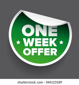 One Week Offer label green vector