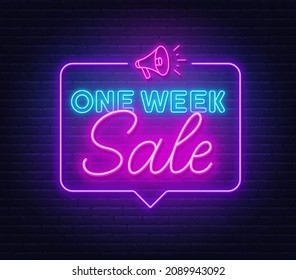 One Week Sale Neon Sign On Brick Wall Background