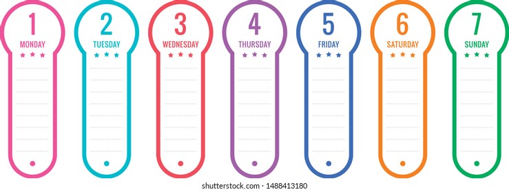 one week sticker. days of the week and note papers