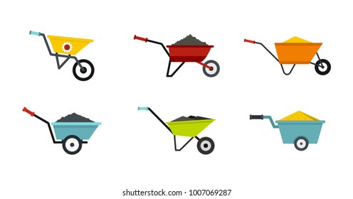 One wheel barrow icon set. Flat set of one wheel barrow vector icons for web design isolated on white background