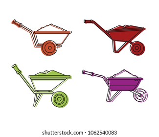 One wheel barrow icon set. Color outline set of one wheel barrow vector icons for web design isolated on white background