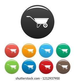 One wheel barrow icons set 9 color vector isolated on white for any design