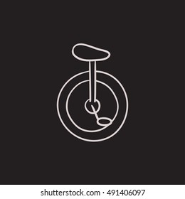 One wheel bicycle vector sketch icon isolated on background. Hand drawn One wheel bicycle icon. One wheel bicycle sketch icon for infographic, website or app.