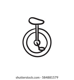 One wheel bicycle vector sketch icon isolated on background. Hand drawn One wheel bicycle icon. One wheel bicycle sketch icon for infographic, website or app.