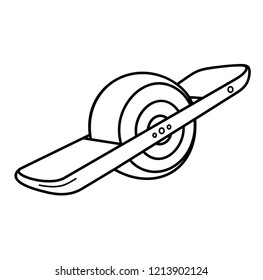 One wheel electric skateboard. Vector flat outline icon illustration isolated on white background.